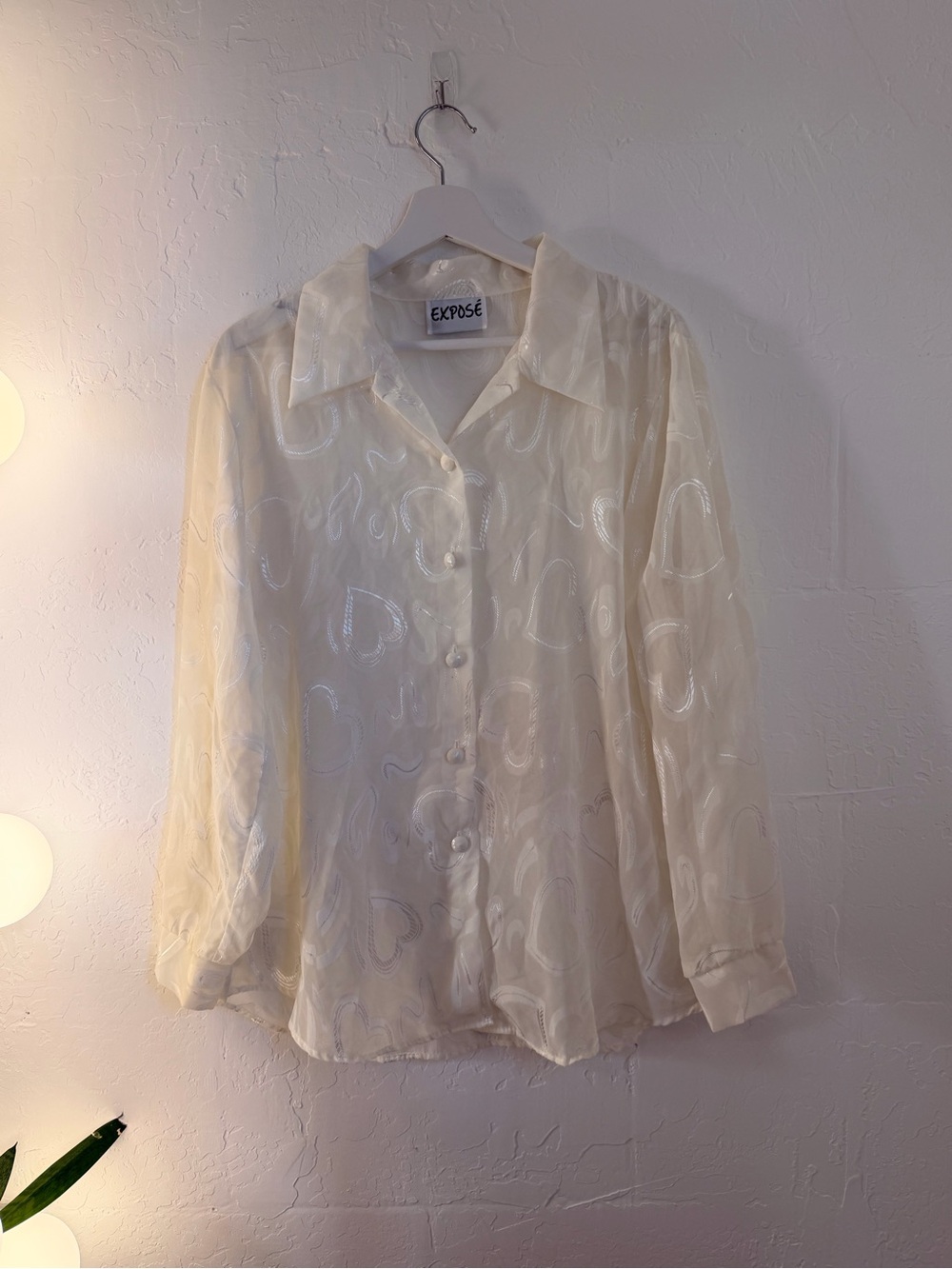 Sheer Ivory Heart Jacquard Blouse